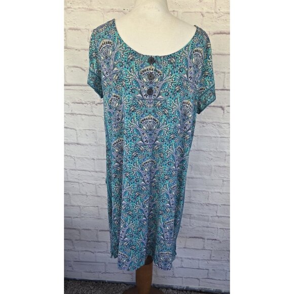 J Jill Fresh Teal Paisley Bottom Back Dress Size Large Viscose - Picture 5 of 16